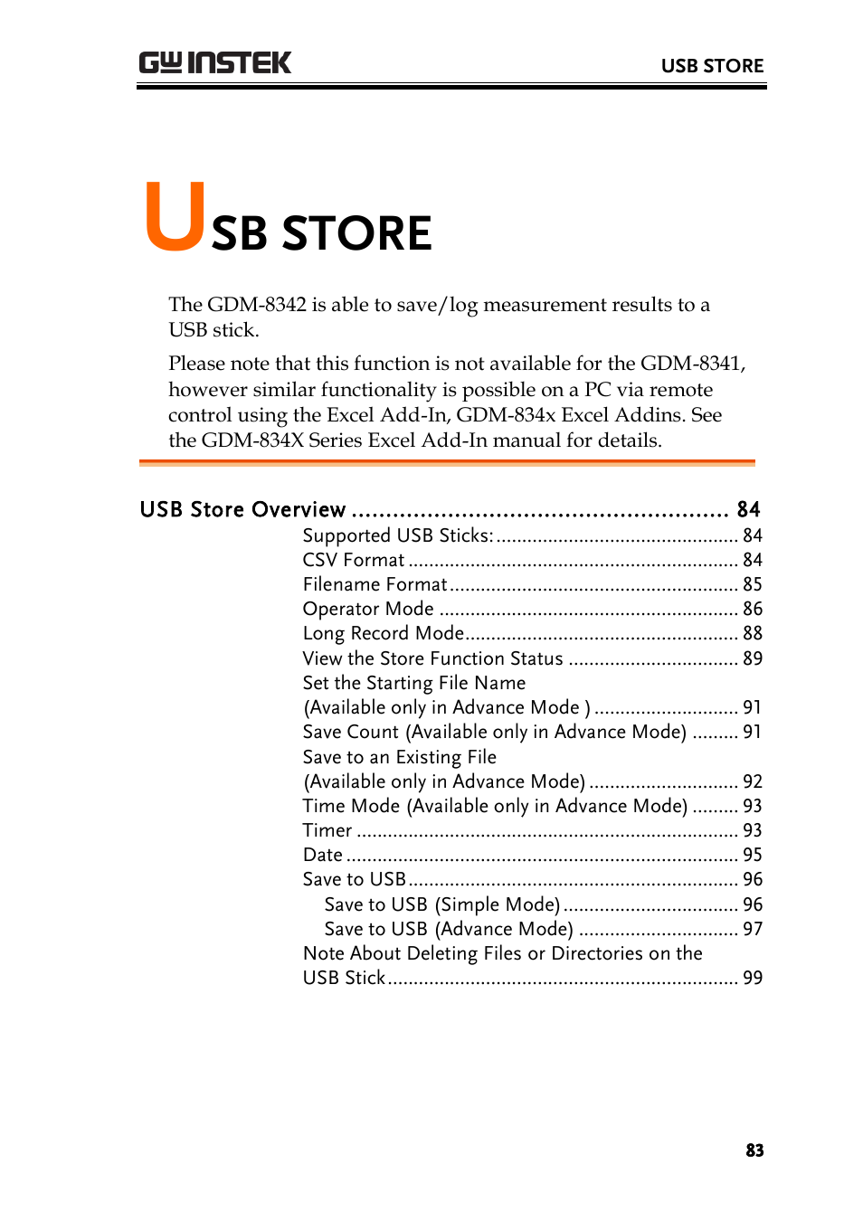 Usb store, Sb store | GW Instek GDM-8300 series User Manual User Manual | Page 83 / 158