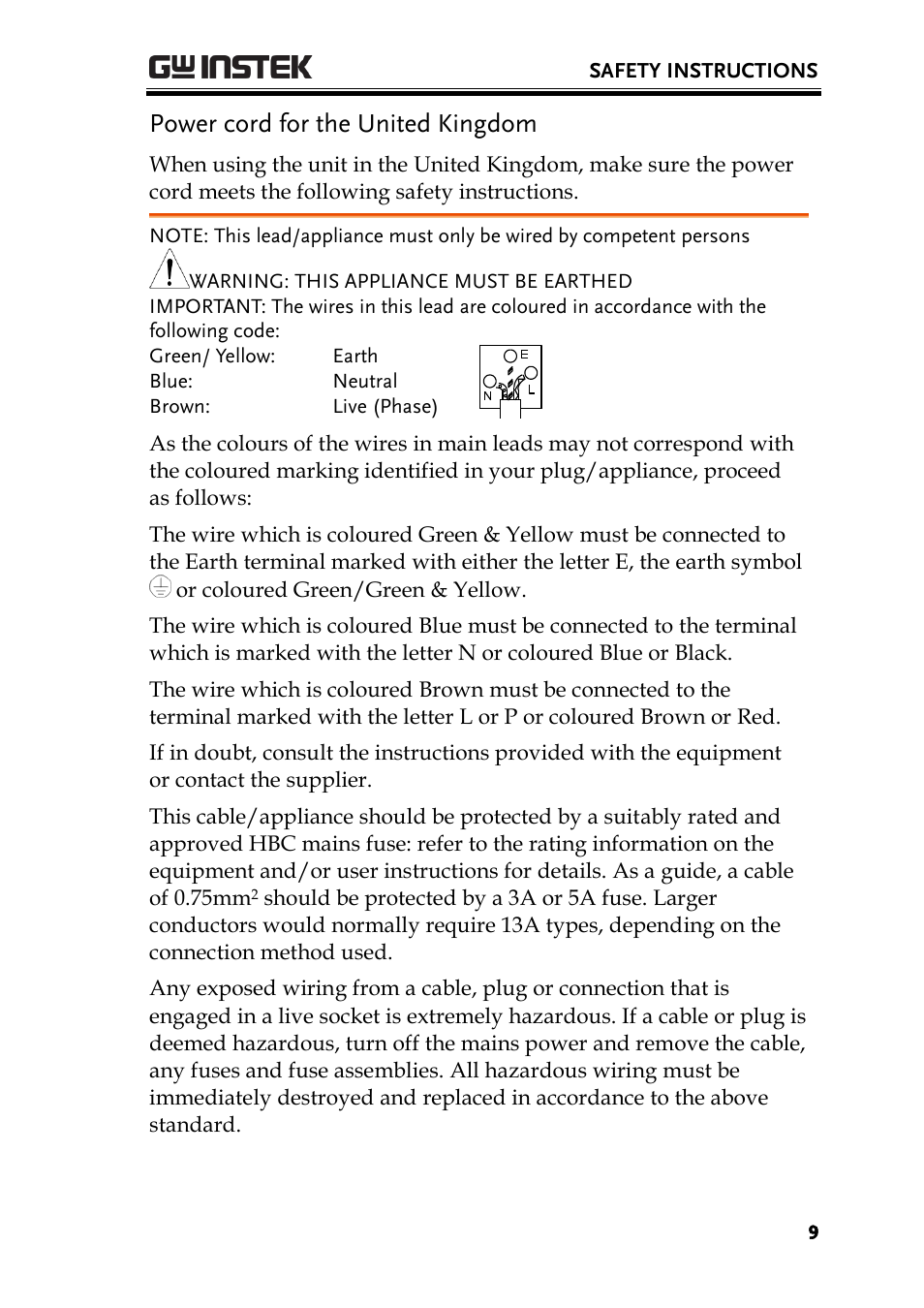 Power cord for the united kingdom | GW Instek GDM-8300 series User Manual User Manual | Page 9 / 158