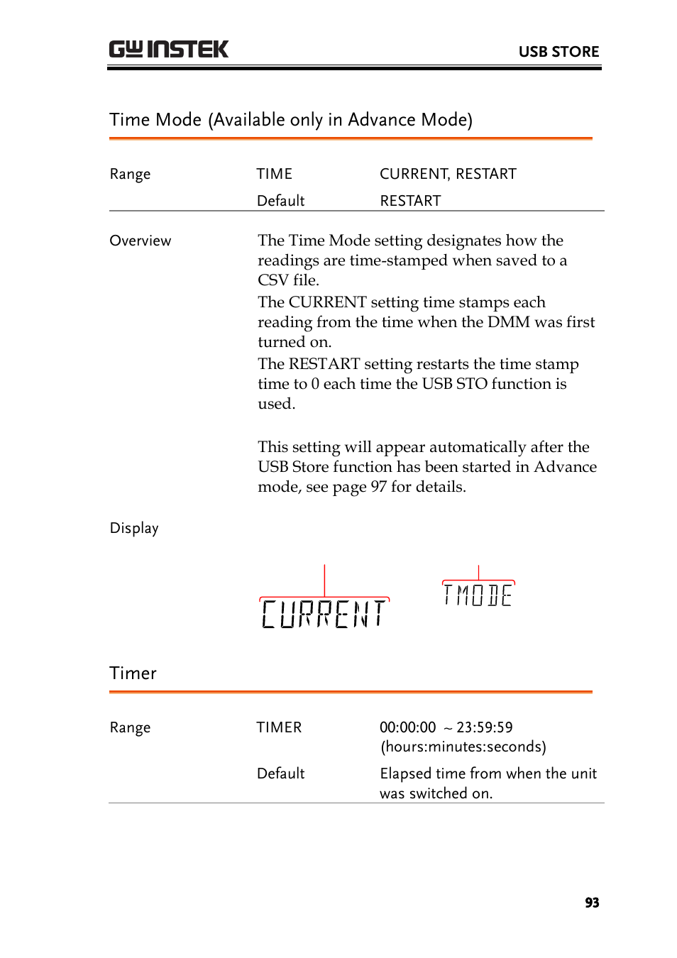 Time mode (available only in advance mode), Timer | GW Instek GDM-8300 series User Manual User Manual | Page 93 / 158