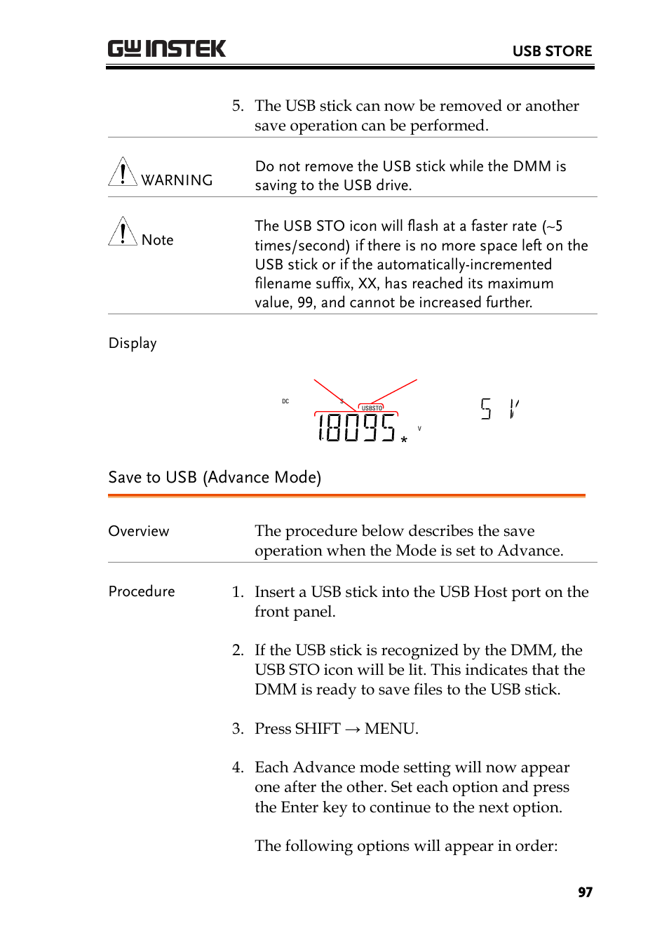 Save to usb (advance mode) | GW Instek GDM-8300 series User Manual User Manual | Page 97 / 158