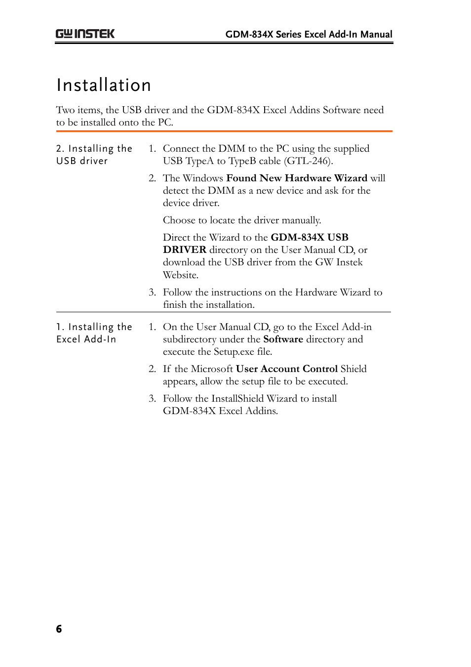Installation | GW Instek GDM-8300 series Excel Add-in Operation Guide User Manual | Page 6 / 19