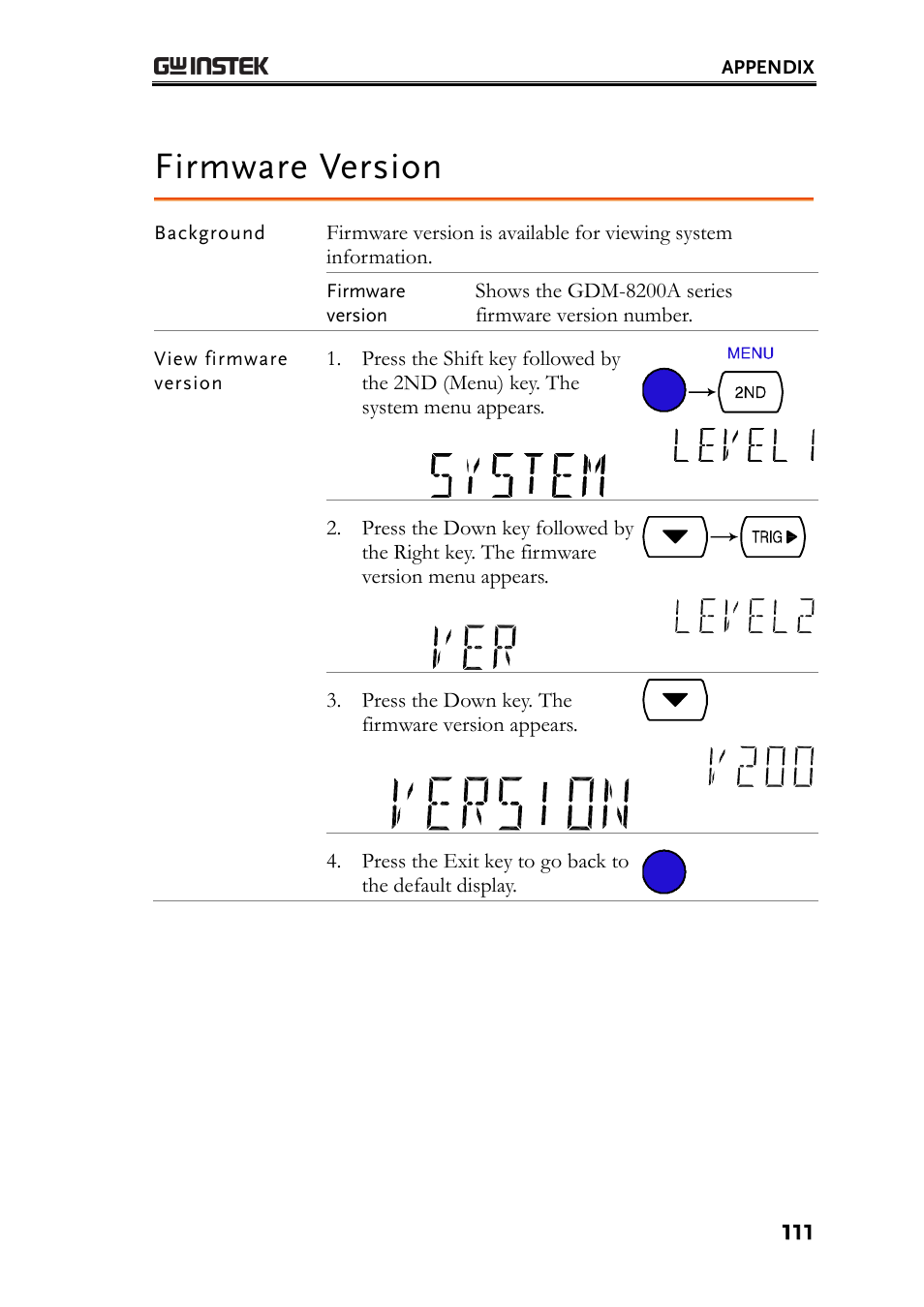 Firmware version | GW Instek GDM-8200A User Manual User Manual | Page 111 / 123