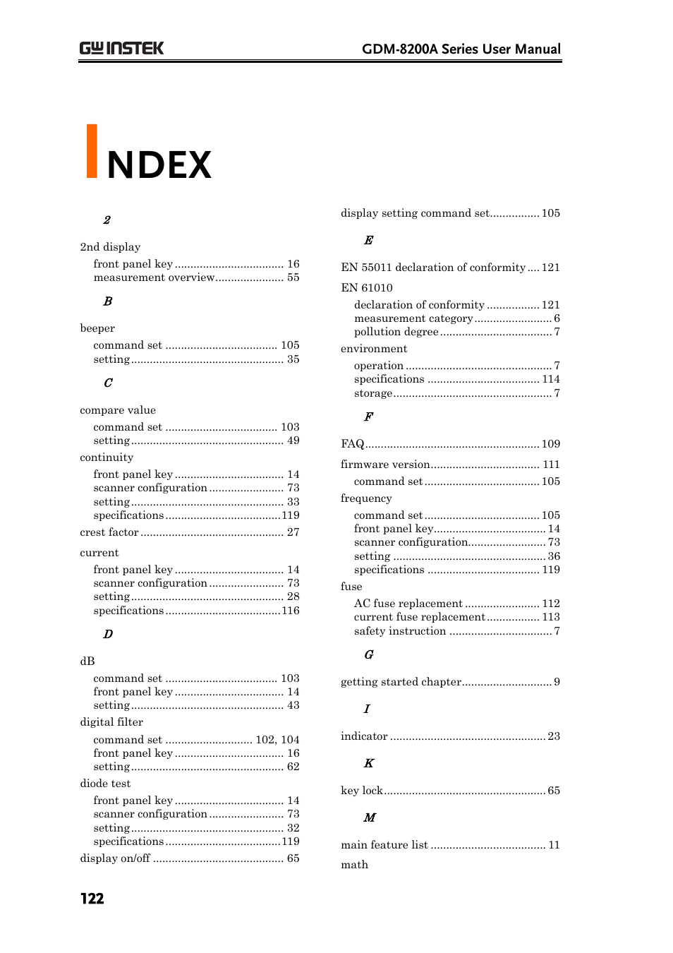 Index, Ndex | GW Instek GDM-8200A User Manual User Manual | Page 122 / 123