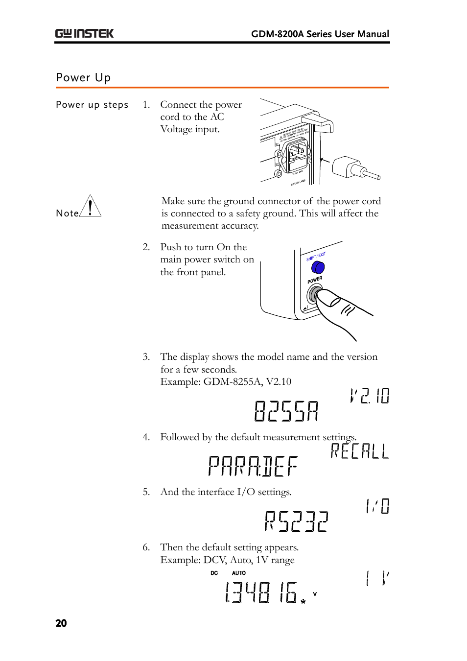 Power up | GW Instek GDM-8200A User Manual User Manual | Page 20 / 123