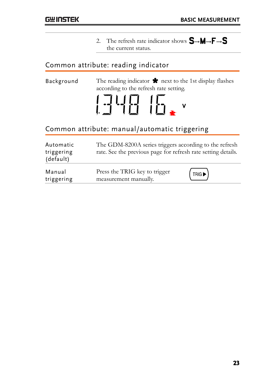 Common attribute: reading indicator, Common attribute: manual/automatic triggering | GW Instek GDM-8200A User Manual User Manual | Page 23 / 123