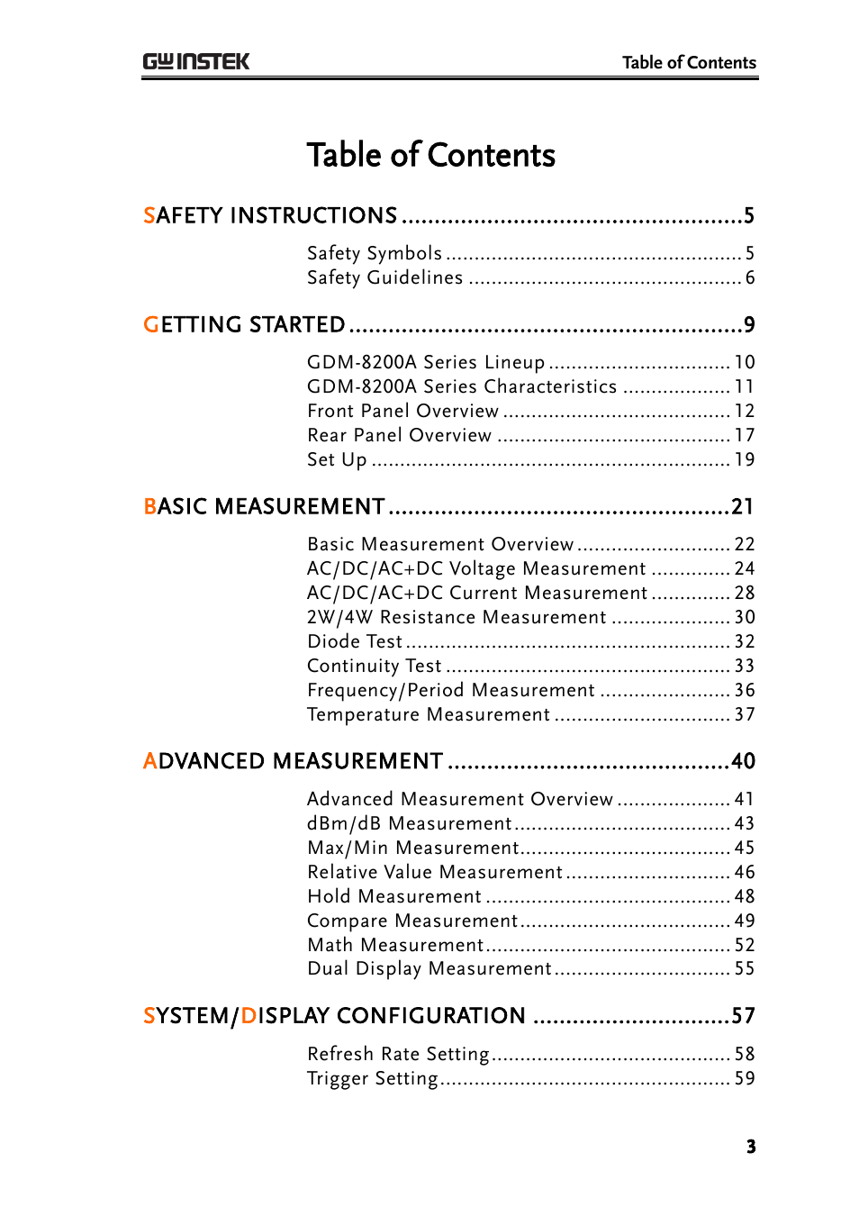 GW Instek GDM-8200A User Manual User Manual | Page 3 / 123