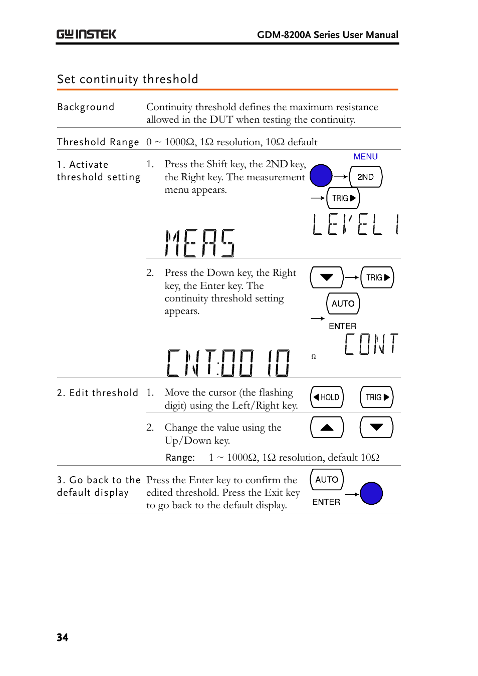 Set continuity threshold, E34) | GW Instek GDM-8200A User Manual User Manual | Page 34 / 123