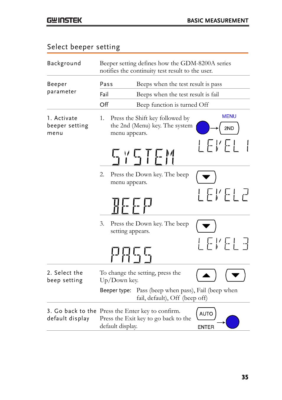 Select beeper setting, E35) | GW Instek GDM-8200A User Manual User Manual | Page 35 / 123