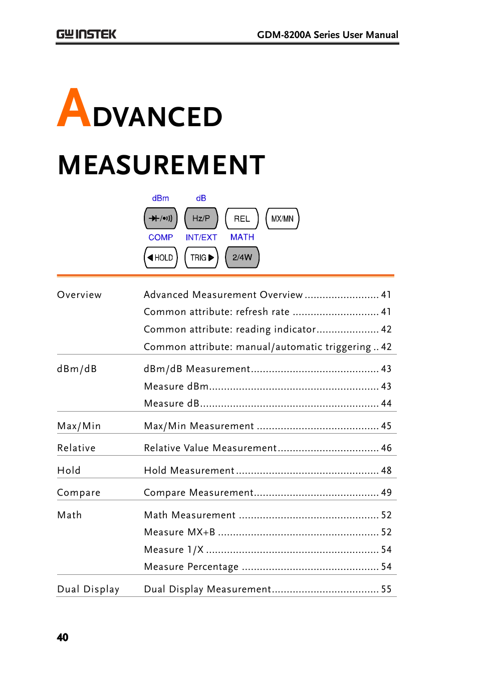 Advanced measurement, Dvanced measurement | GW Instek GDM-8200A User Manual User Manual | Page 40 / 123