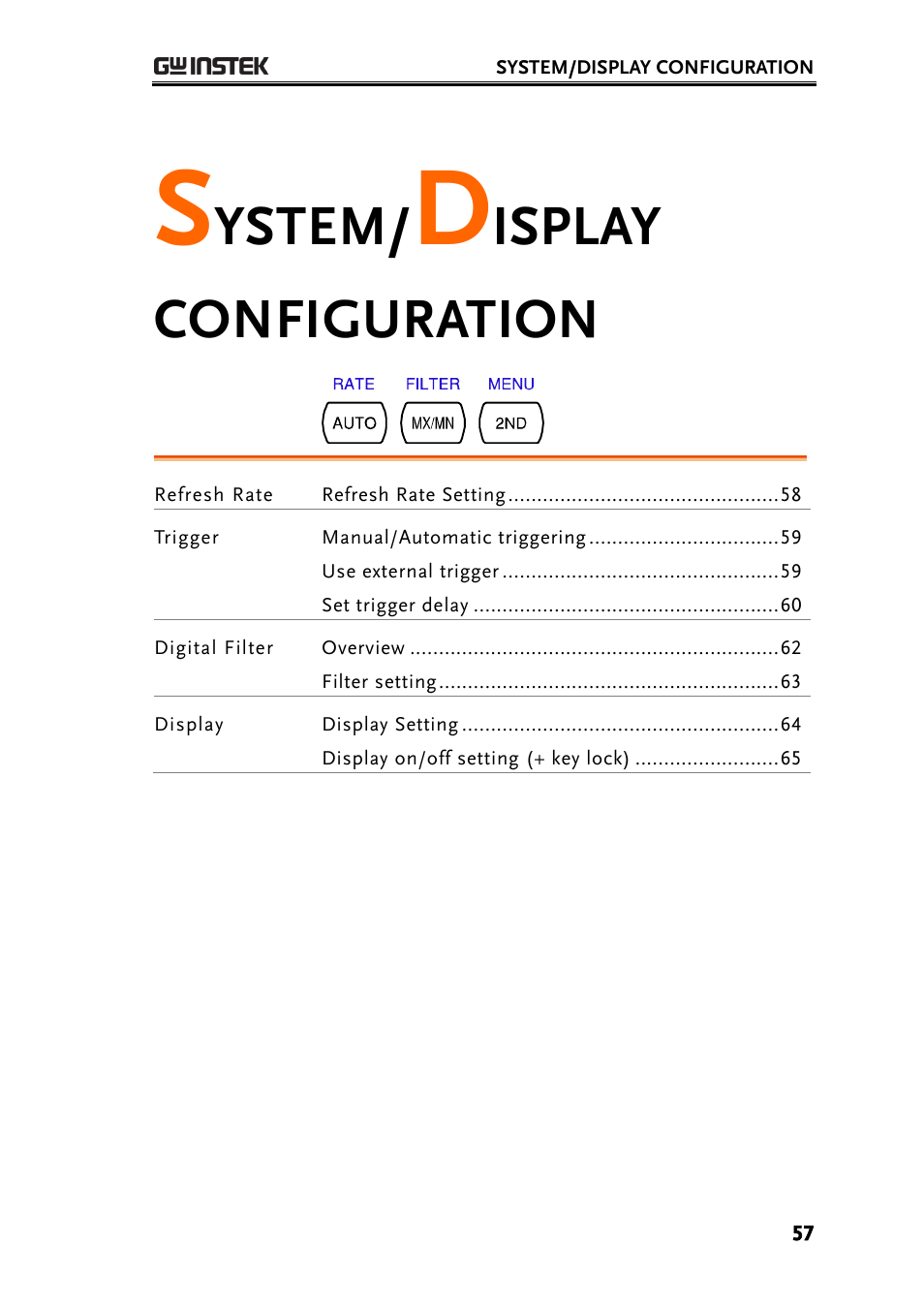 System/display configuration, E57), Ystem | Isplay configuration | GW Instek GDM-8200A User Manual User Manual | Page 57 / 123