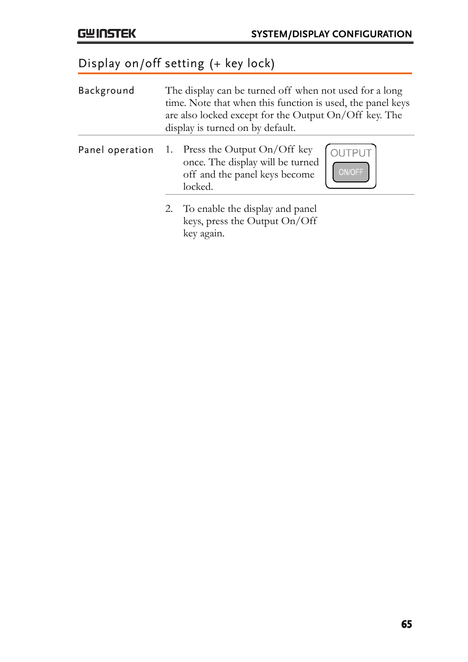 Display on/off setting (+ key lock) | GW Instek GDM-8200A User Manual User Manual | Page 65 / 123