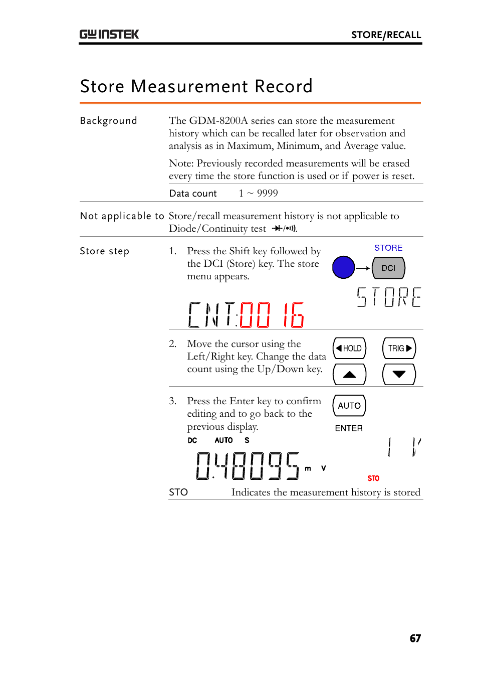 Store measurement record, E68) | GW Instek GDM-8200A User Manual User Manual | Page 67 / 123