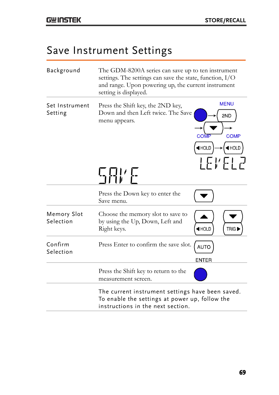 Save instrument settings | GW Instek GDM-8200A User Manual User Manual | Page 69 / 123