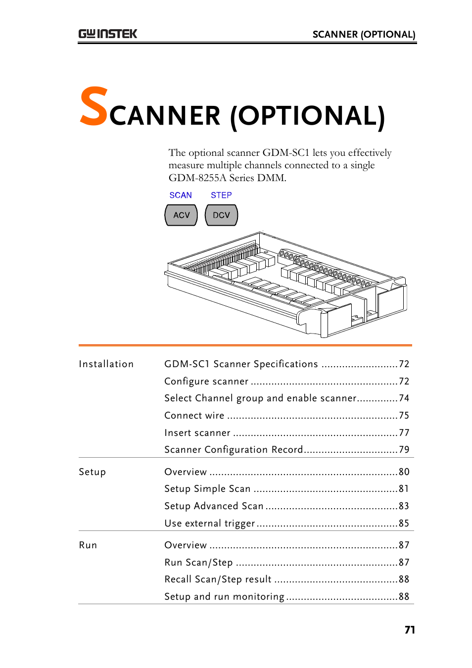 Scanner (optional), Canner (optional) | GW Instek GDM-8200A User Manual User Manual | Page 71 / 123