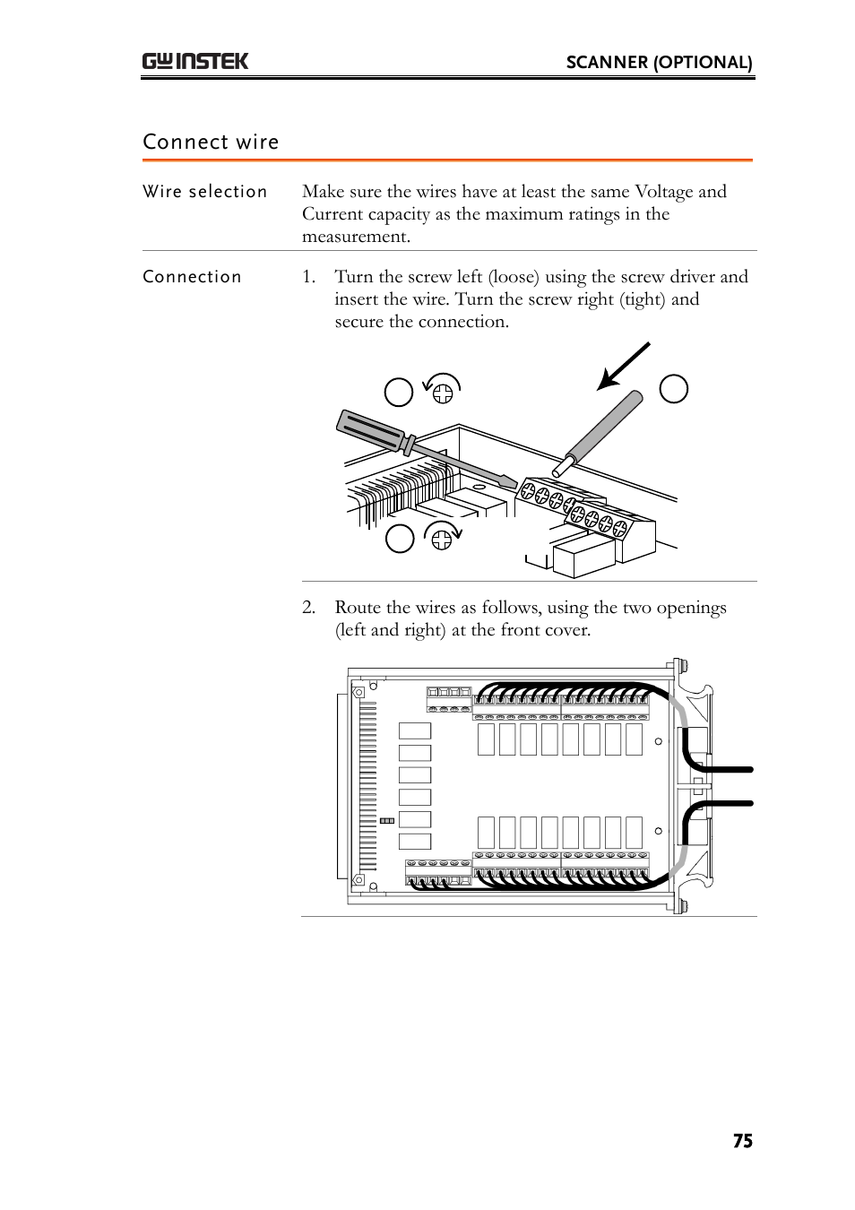 Connect wire, 1 loosen 2 insert 3 tighten | GW Instek GDM-8200A User Manual User Manual | Page 75 / 123