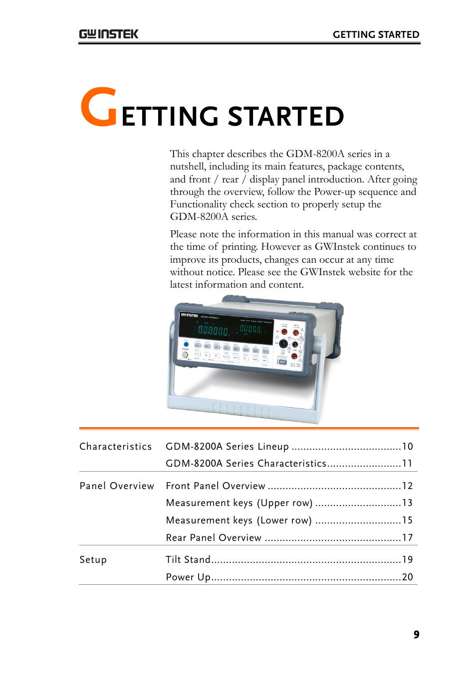 Getting started, Etting started | GW Instek GDM-8200A User Manual User Manual | Page 9 / 123