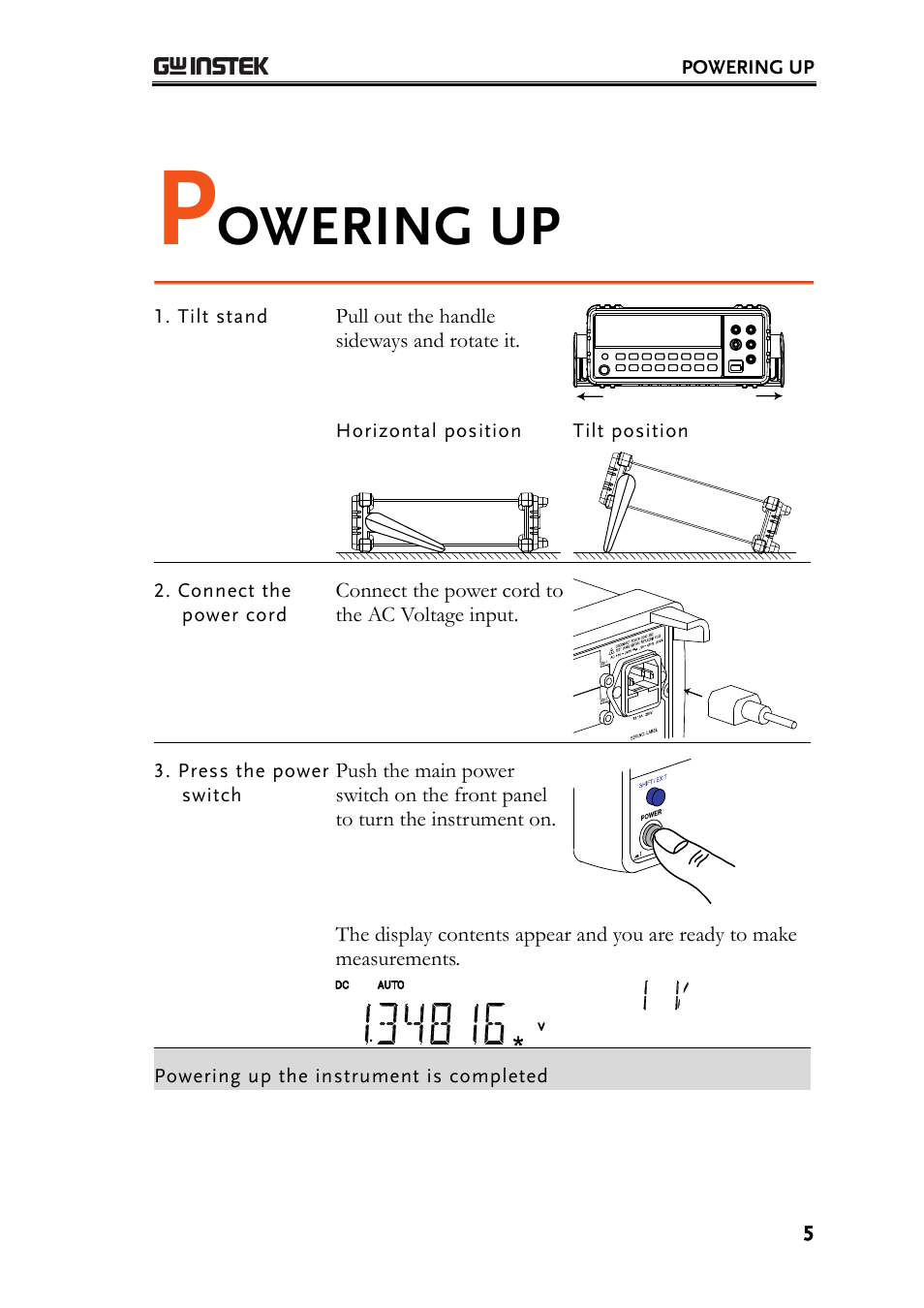 Owering up | GW Instek GDM-8200A Quick User Guide User Manual | Page 5 / 10