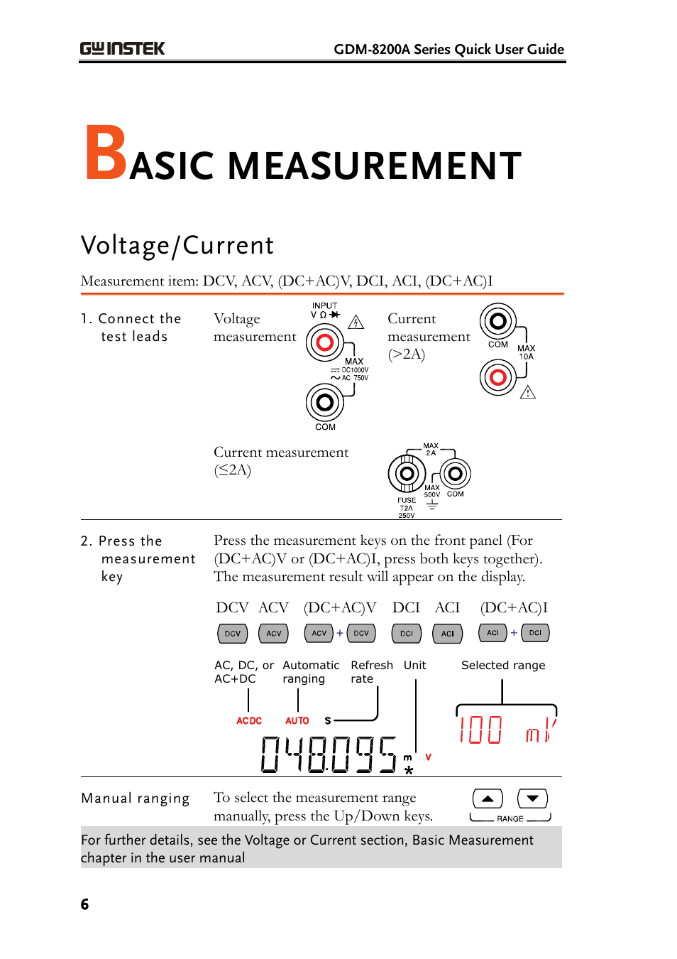 Asic measurement, Voltage/current | GW Instek GDM-8200A Quick User Guide User Manual | Page 6 / 10