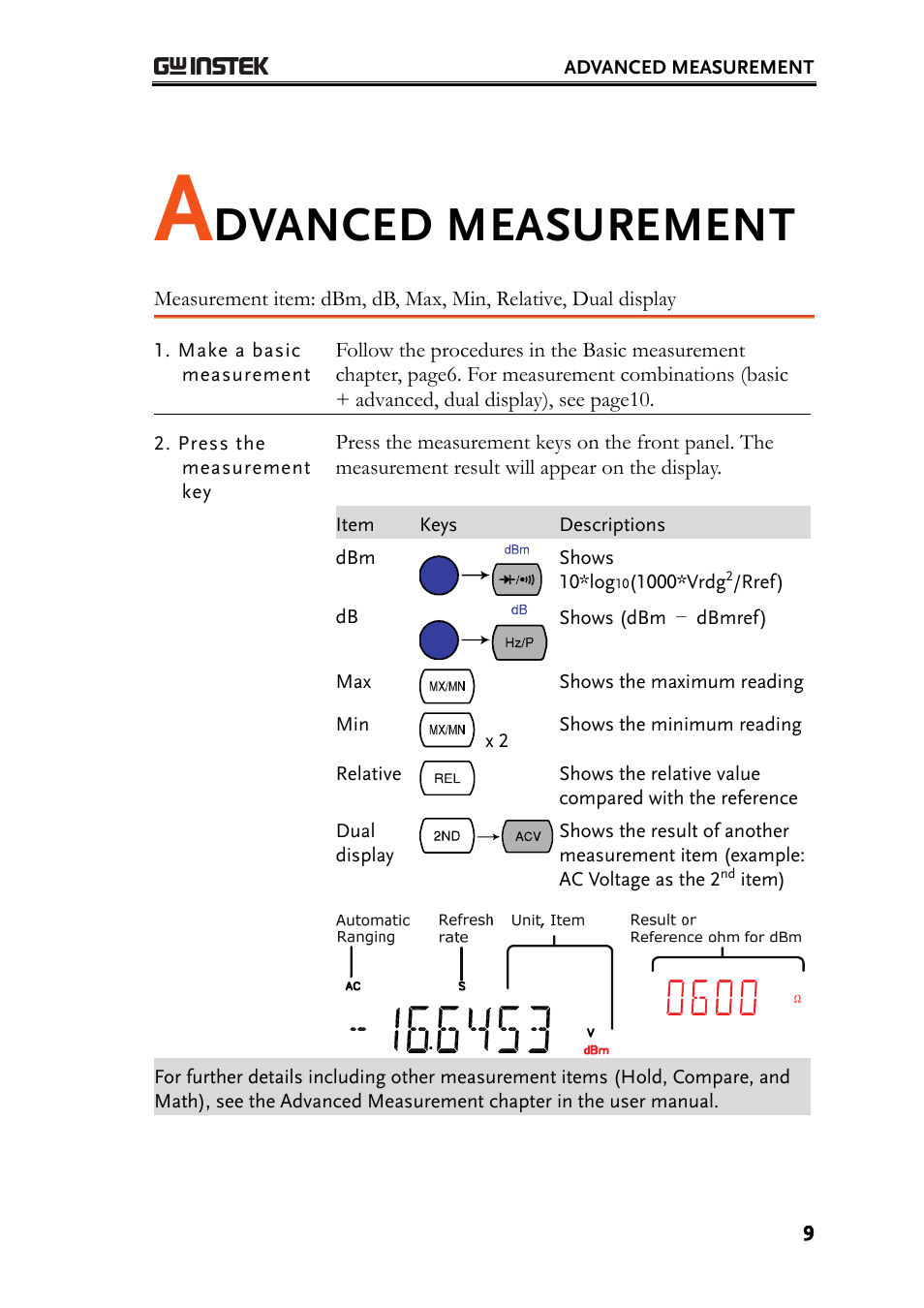 Dvanced measurement | GW Instek GDM-8200A Quick User Guide User Manual | Page 9 / 10