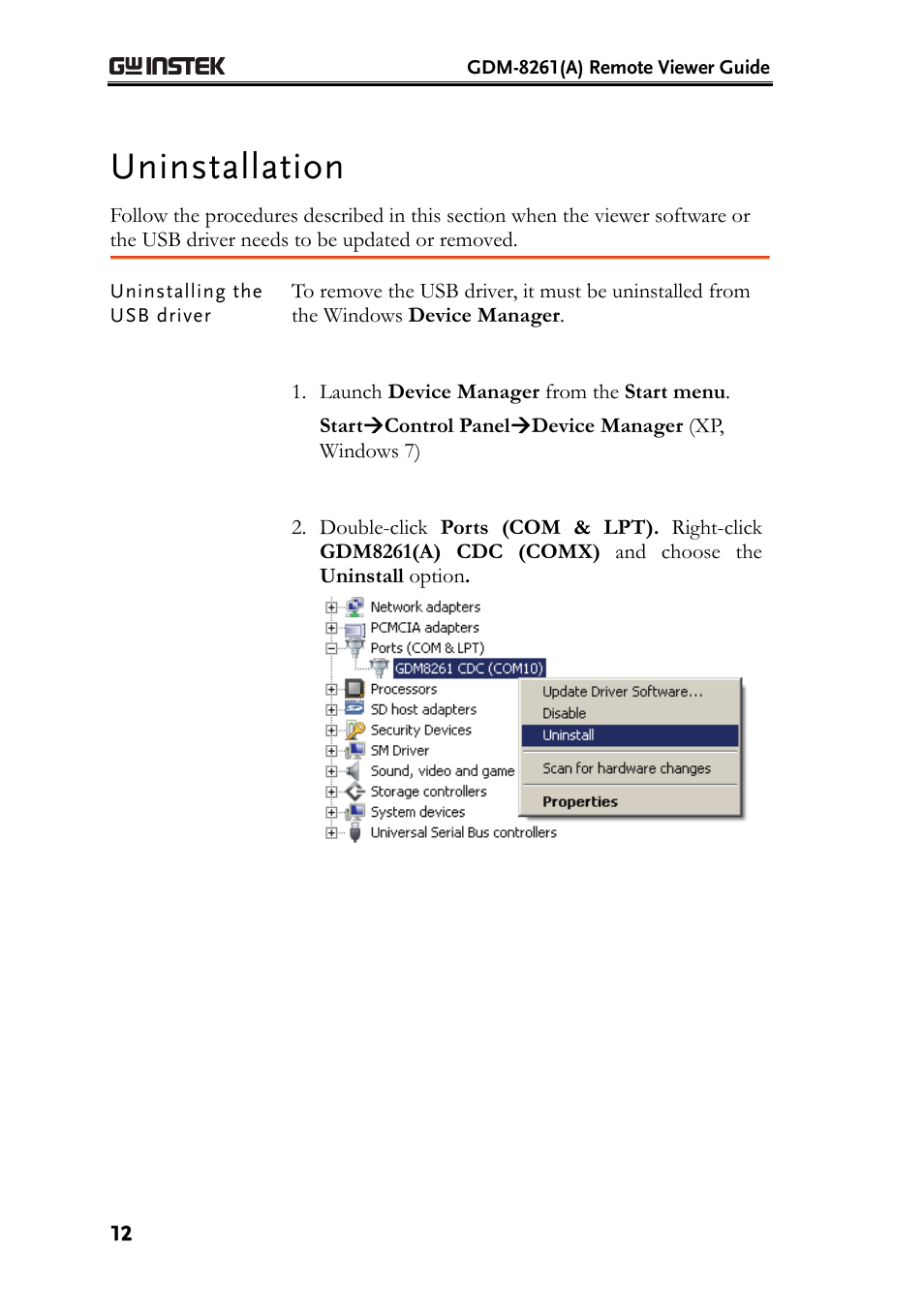 Uninstallation | GW Instek GDM-8261A Remote Viewer(DMM-Viewer) Guide User Manual | Page 12 / 31