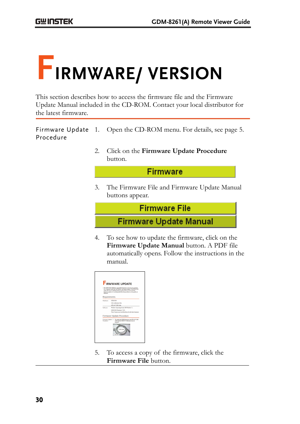 Irmware/ version | GW Instek GDM-8261A Remote Viewer(DMM-Viewer) Guide User Manual | Page 30 / 31