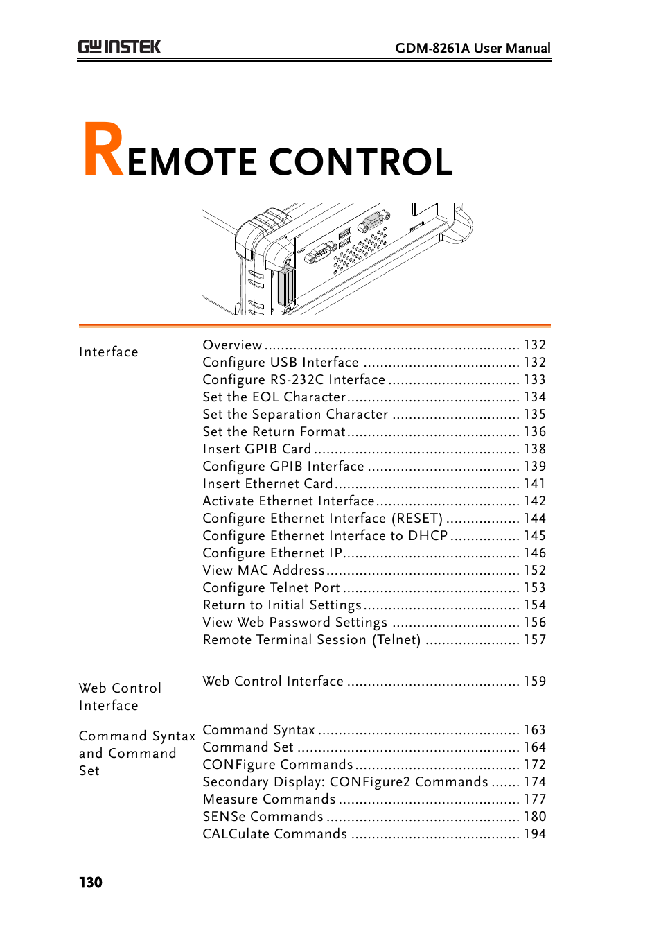 Remote control, Emote control | GW Instek GDM-8261A User manual User Manual | Page 130 / 230