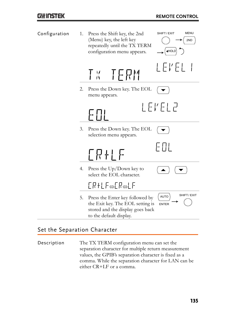 Set the separation character | GW Instek GDM-8261A User manual User Manual | Page 135 / 230