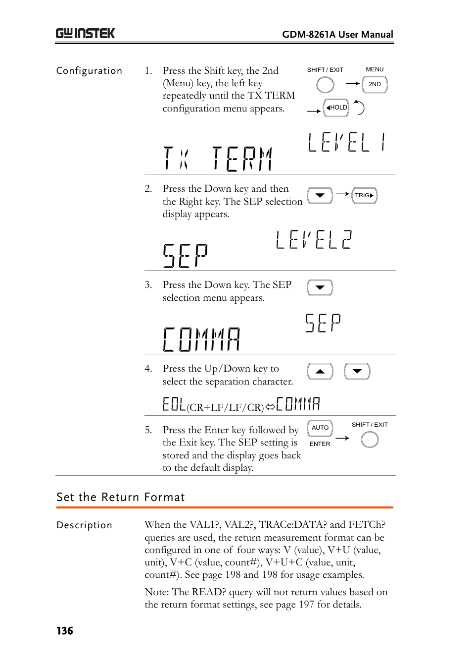 Set the return format | GW Instek GDM-8261A User manual User Manual | Page 136 / 230