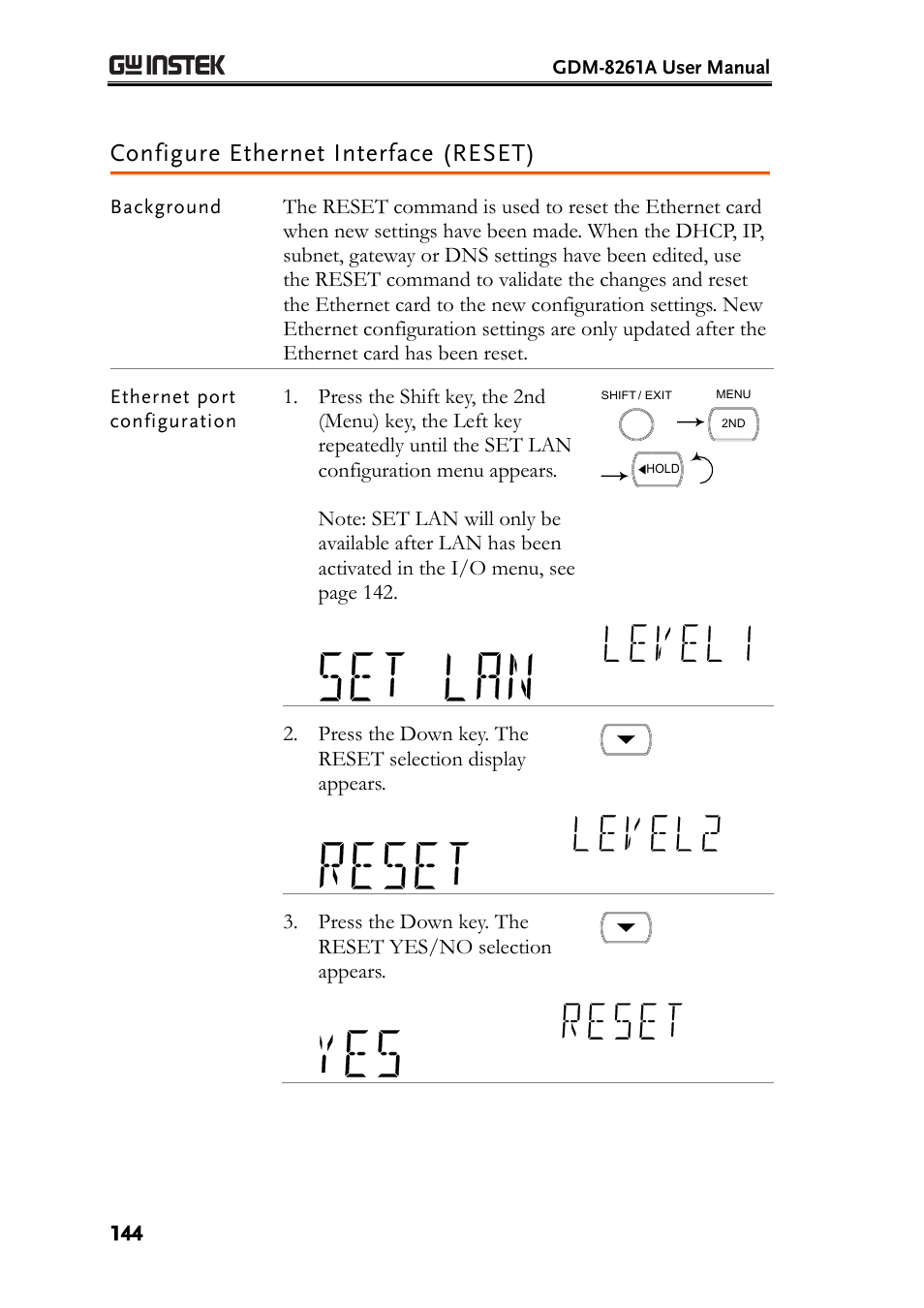 Configure ethernet interface (reset) | GW Instek GDM-8261A User manual User Manual | Page 144 / 230