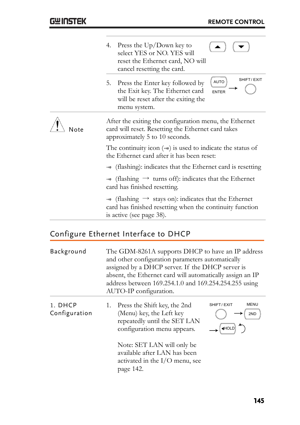 Configure ethernet interface to dhcp | GW Instek GDM-8261A User manual User Manual | Page 145 / 230