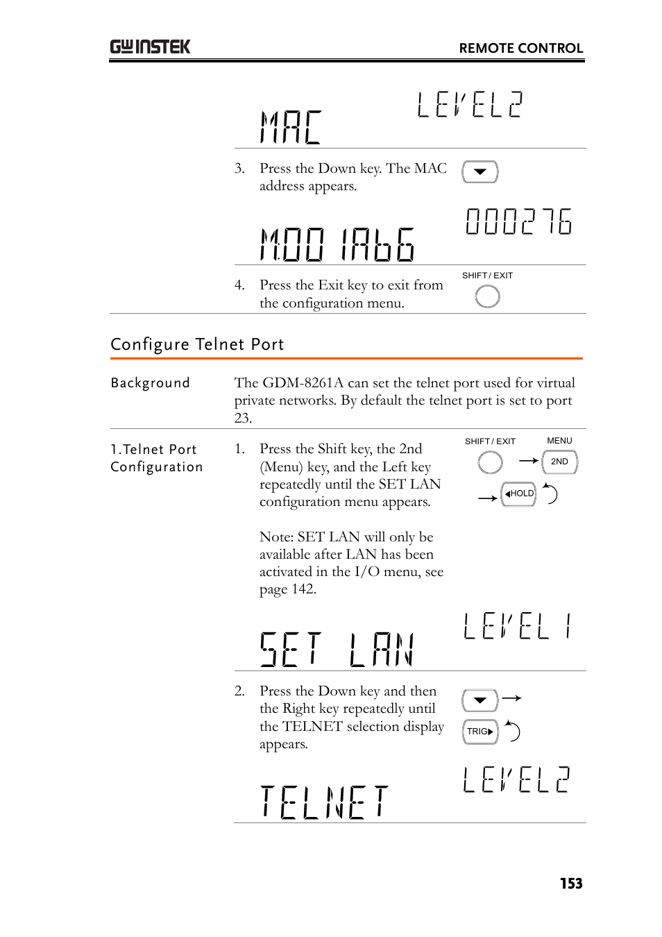 Configure telnet port | GW Instek GDM-8261A User manual User Manual | Page 153 / 230