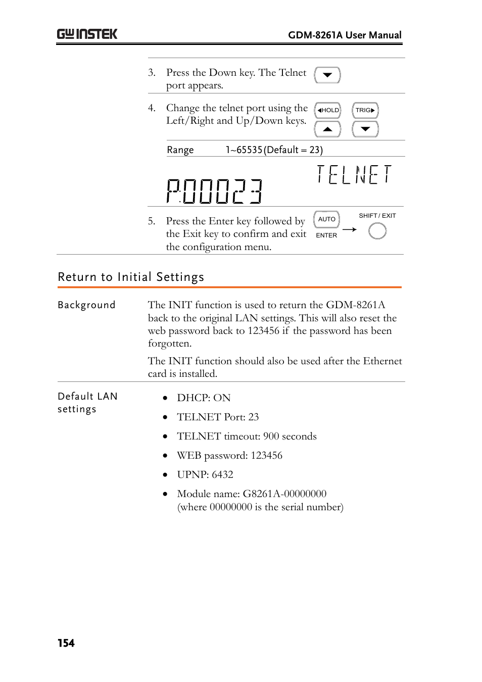 Return to initial settings | GW Instek GDM-8261A User manual User Manual | Page 154 / 230