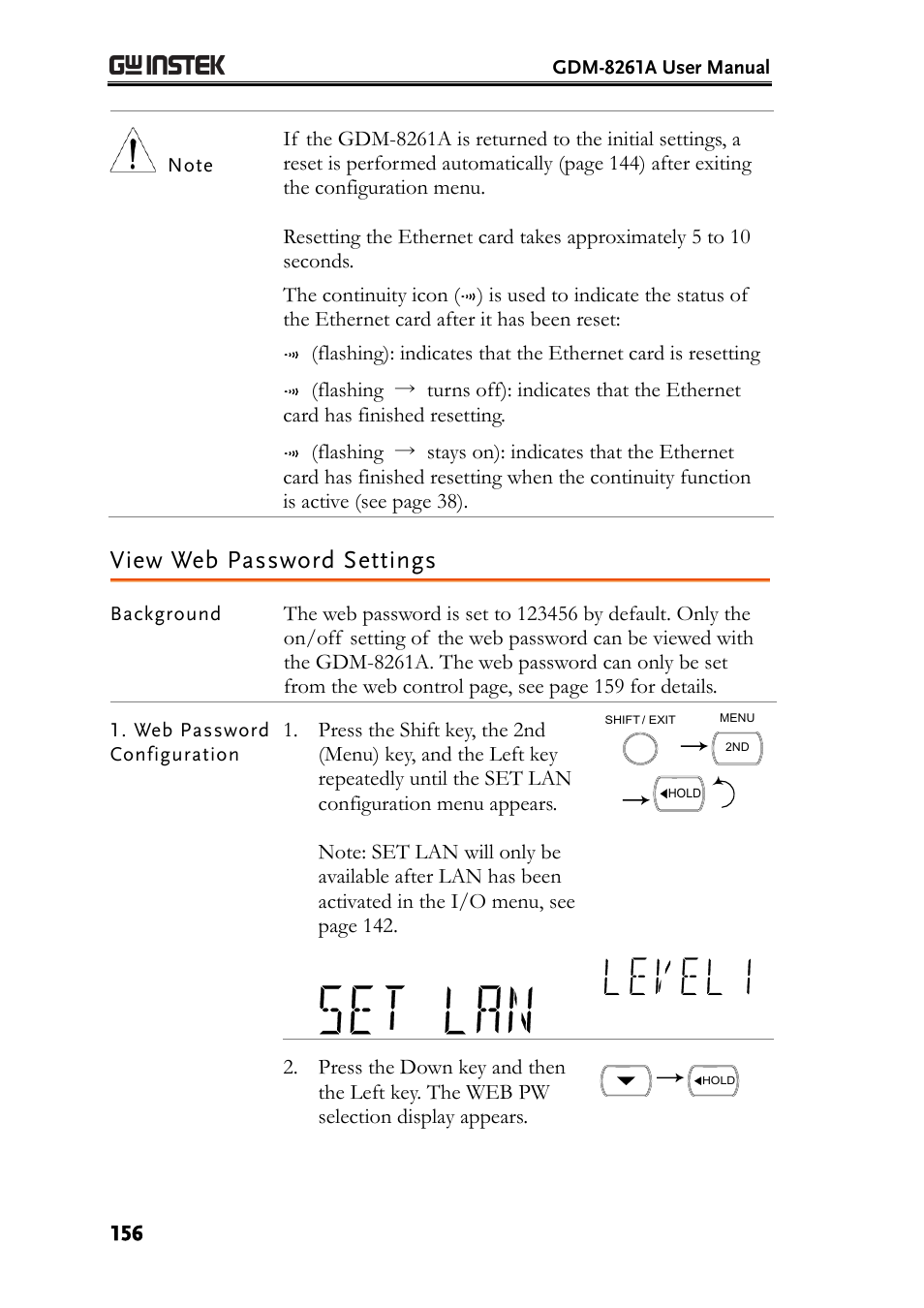 View web password settings | GW Instek GDM-8261A User manual User Manual | Page 156 / 230