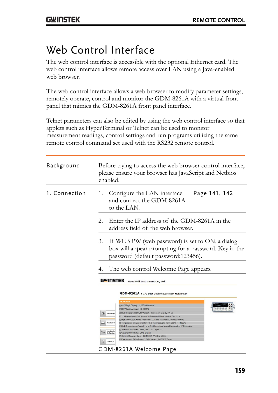 Web control interface, E 159 | GW Instek GDM-8261A User manual User Manual | Page 159 / 230