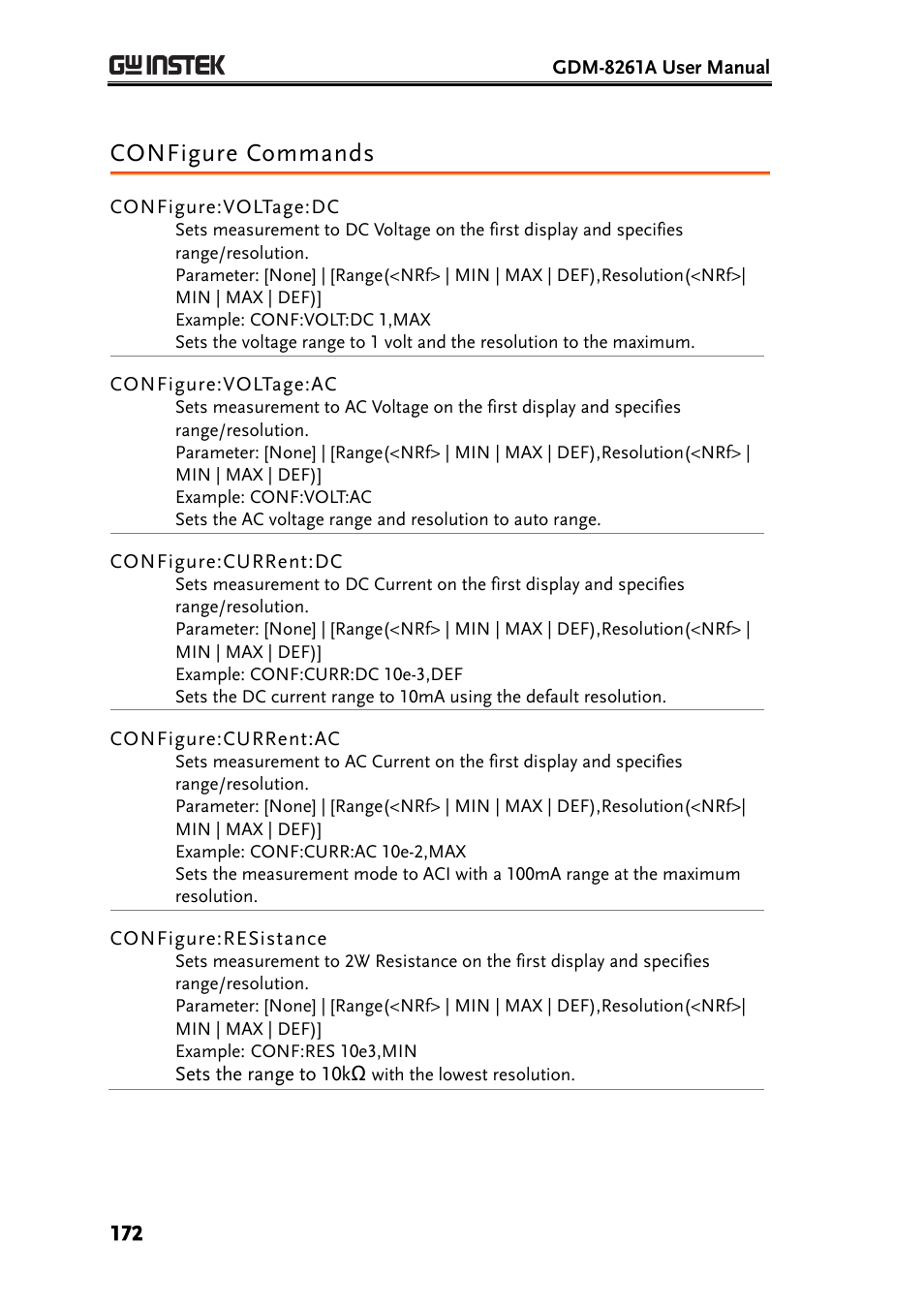 Configure commands | GW Instek GDM-8261A User manual User Manual | Page 172 / 230