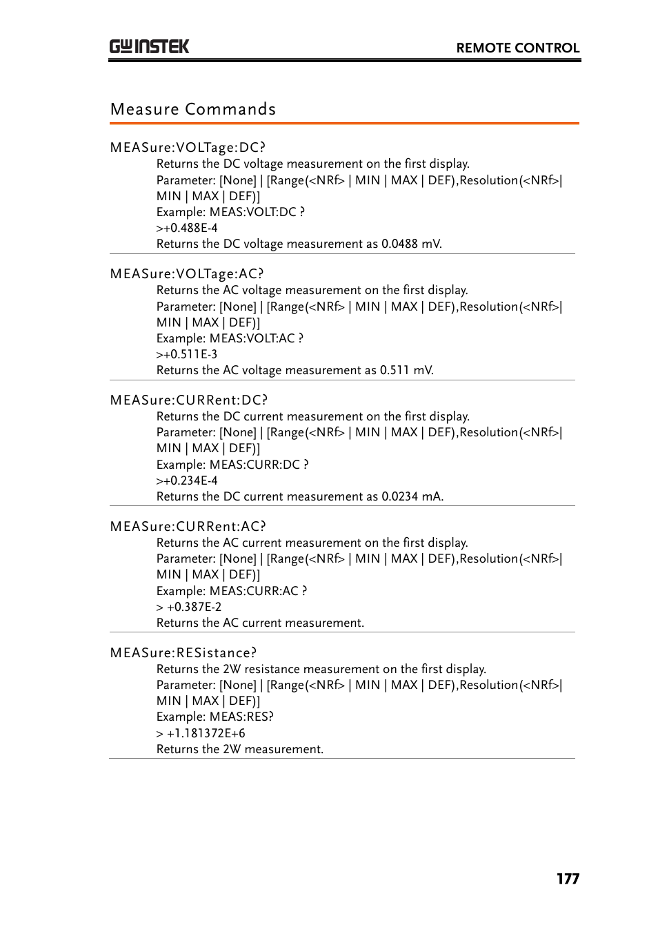 Measure commands | GW Instek GDM-8261A User manual User Manual | Page 177 / 230