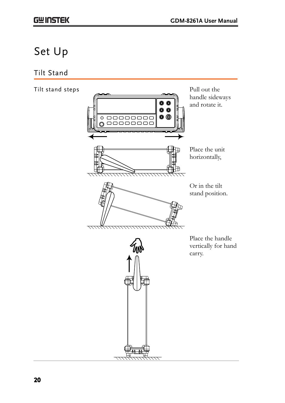 Set up, Tilt stand | GW Instek GDM-8261A User manual User Manual | Page 20 / 230