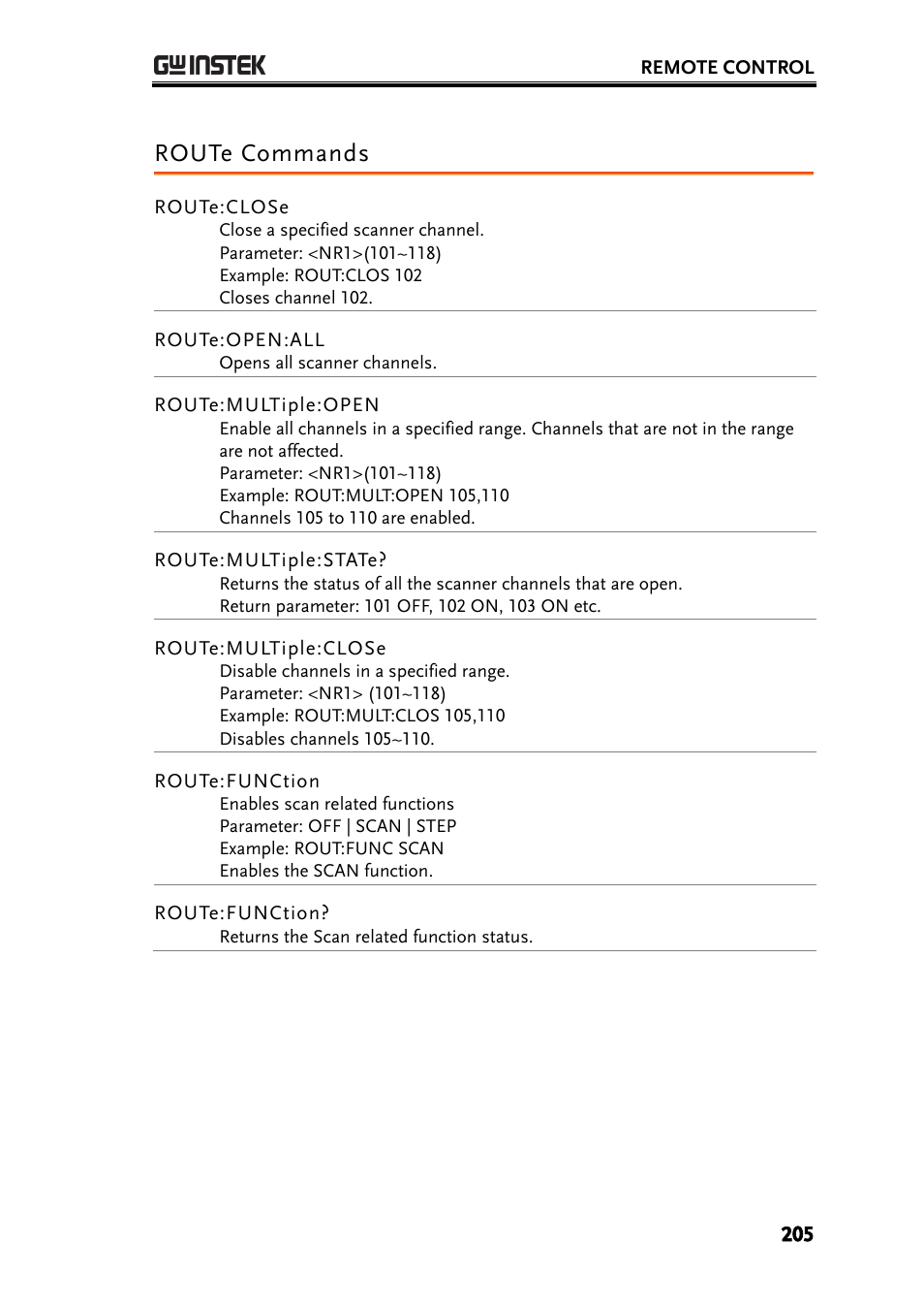 Route commands | GW Instek GDM-8261A User manual User Manual | Page 205 / 230