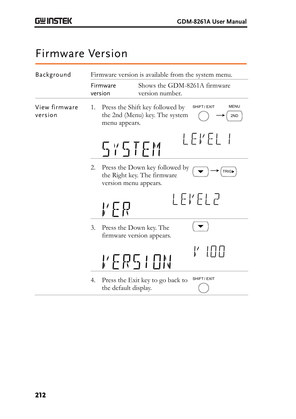 Firmware version | GW Instek GDM-8261A User manual User Manual | Page 212 / 230