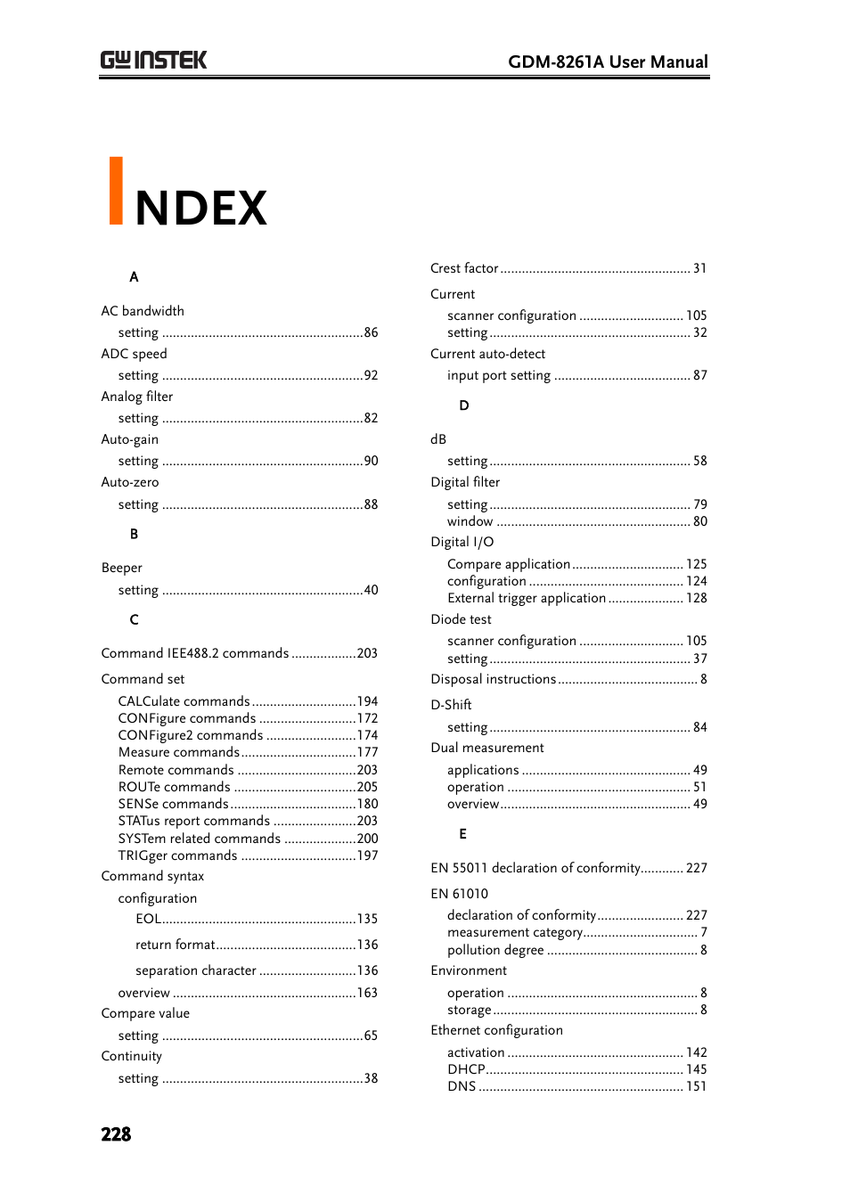 Index, Ndex | GW Instek GDM-8261A User manual User Manual | Page 228 / 230