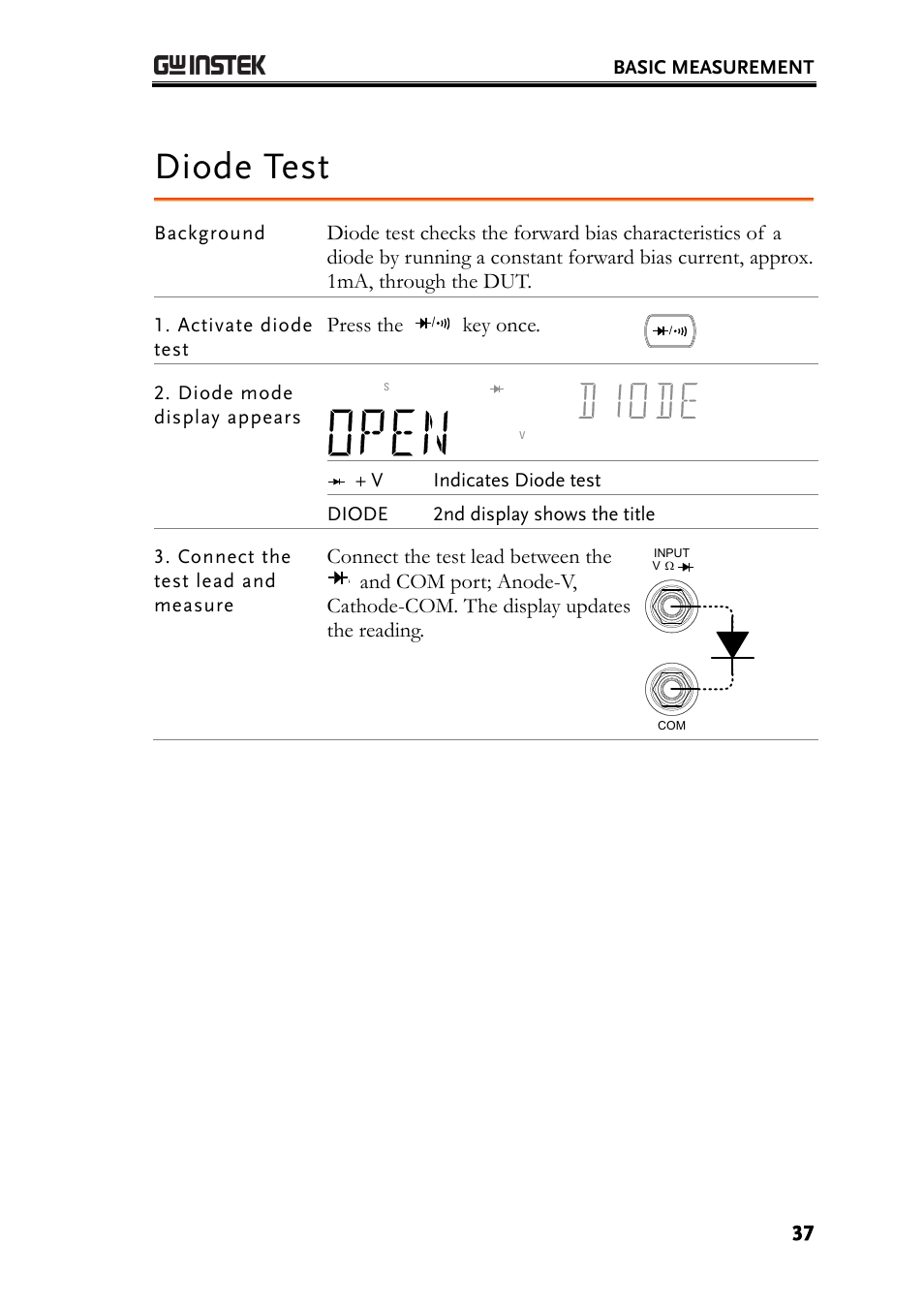 Diode test | GW Instek GDM-8261A User manual User Manual | Page 37 / 230