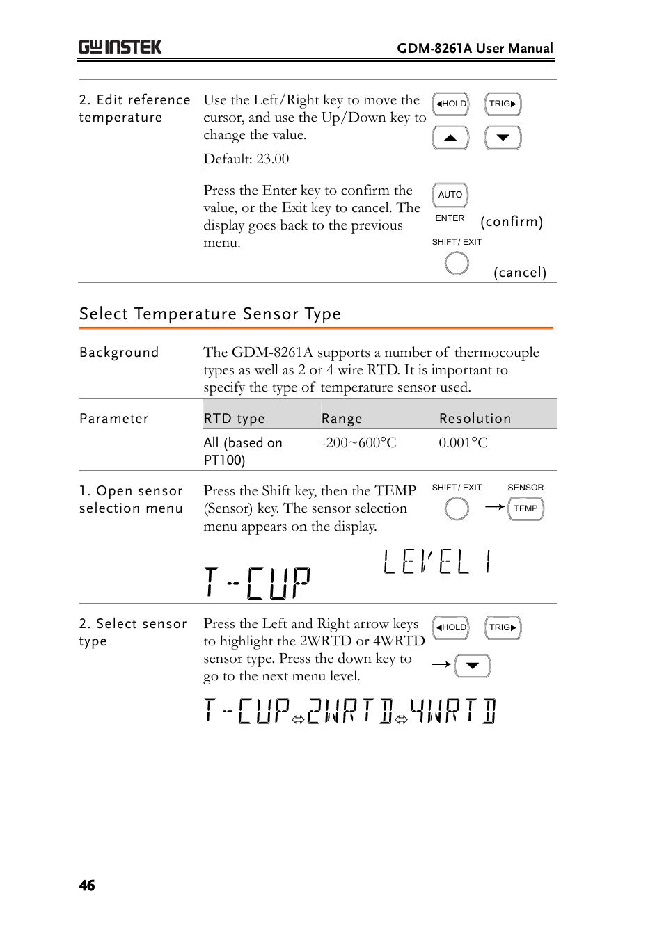 Select temperature sensor type | GW Instek GDM-8261A User manual User Manual | Page 46 / 230