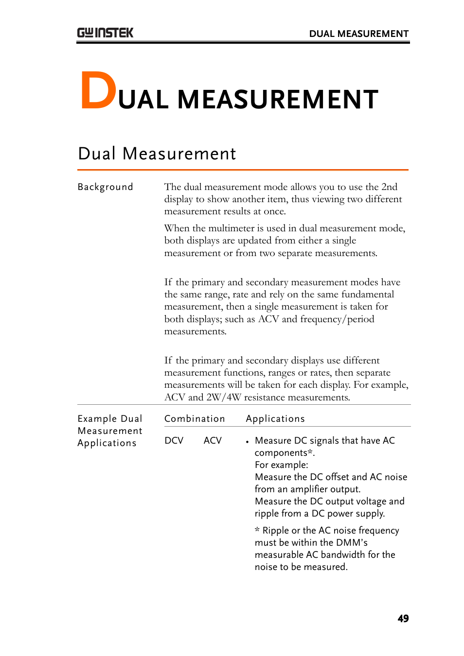 Dual measurement, Ual measurement | GW Instek GDM-8261A User manual User Manual | Page 49 / 230