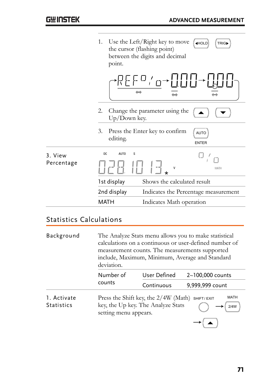 Statistics calculations | GW Instek GDM-8261A User manual User Manual | Page 71 / 230