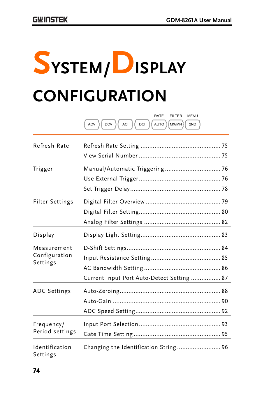 System/display configuration, Ystem, Isplay configuration | GW Instek GDM-8261A User manual User Manual | Page 74 / 230