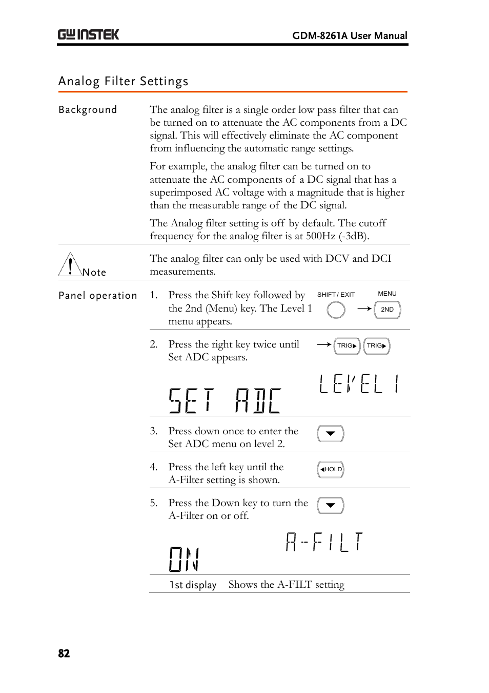 Analog filter settings | GW Instek GDM-8261A User manual User Manual | Page 82 / 230