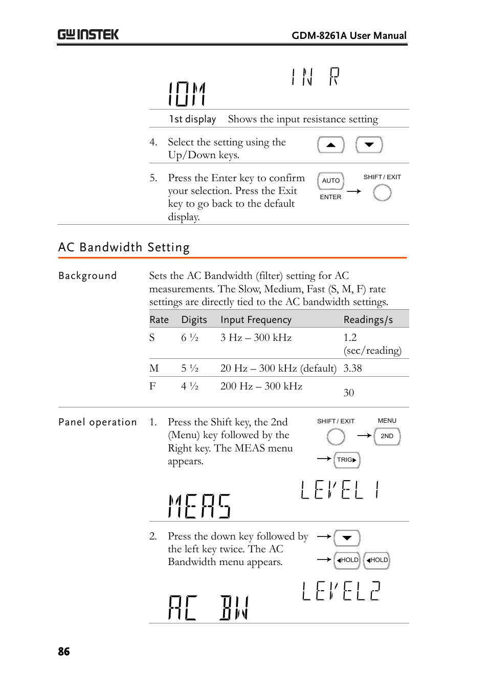 Ac bandwidth setting | GW Instek GDM-8261A User manual User Manual | Page 86 / 230