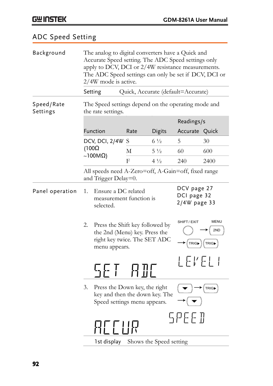 Adc speed setting | GW Instek GDM-8261A User manual User Manual | Page 92 / 230