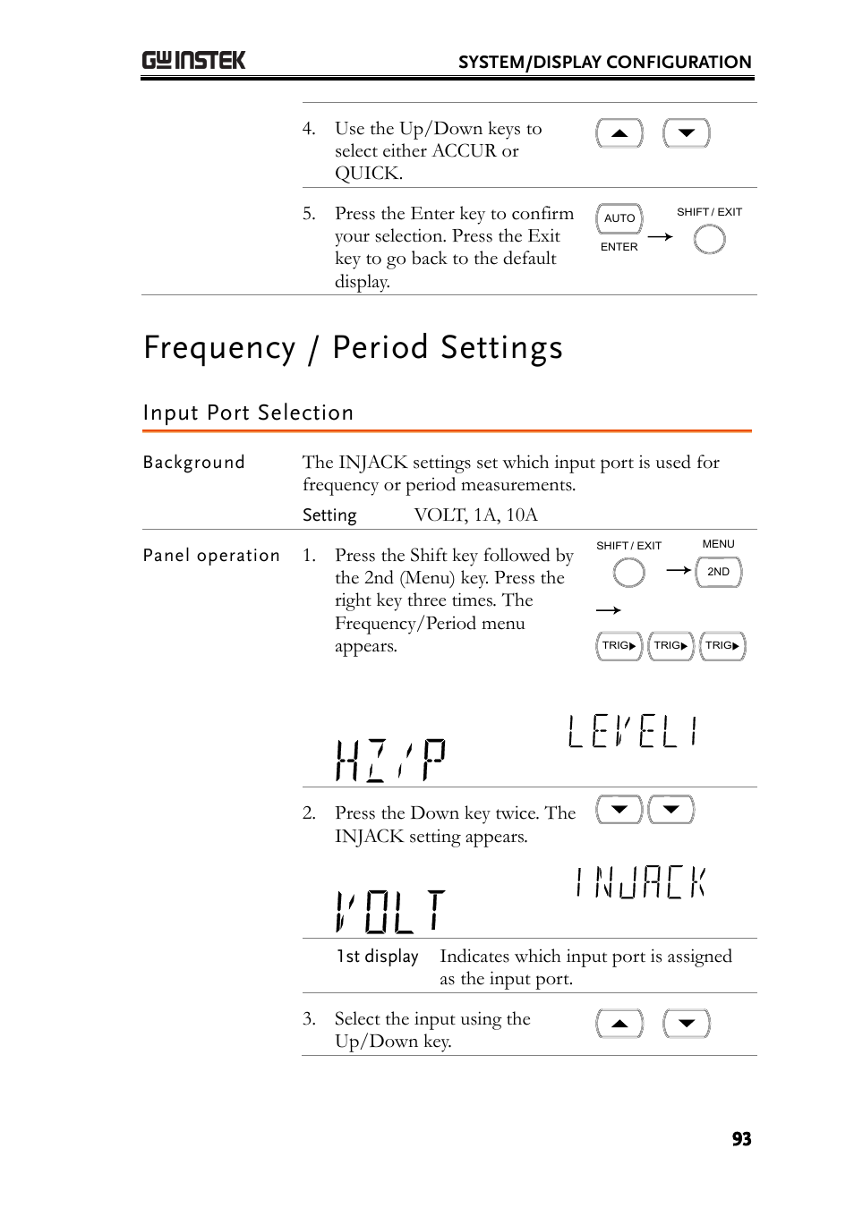 Frequency / period settings, Input port selection | GW Instek GDM-8261A User manual User Manual | Page 93 / 230