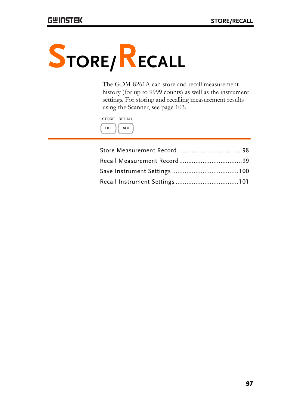 Store/recall, Tore, Ecall | GW Instek GDM-8261A User manual User Manual | Page 97 / 230